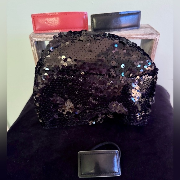 NOBO Accessories - NWT NOBO black sequined bag &  genuine leather hair accessories in red & black